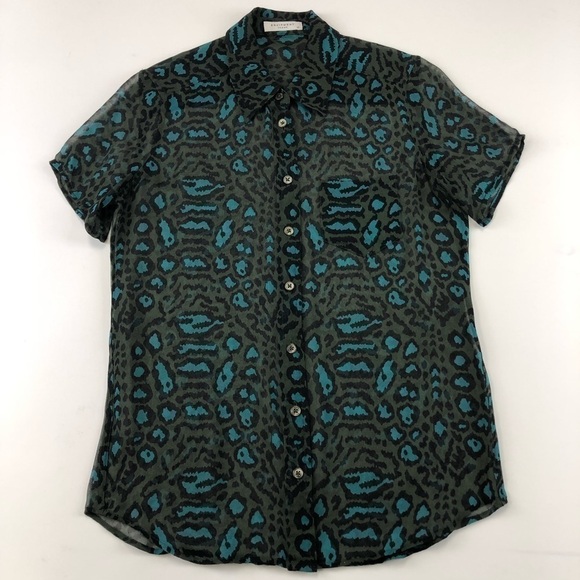 𝅺EQUIPMENT Femme silk leopard print shirt sleeve button down blouse XS - Picture 7 of 8